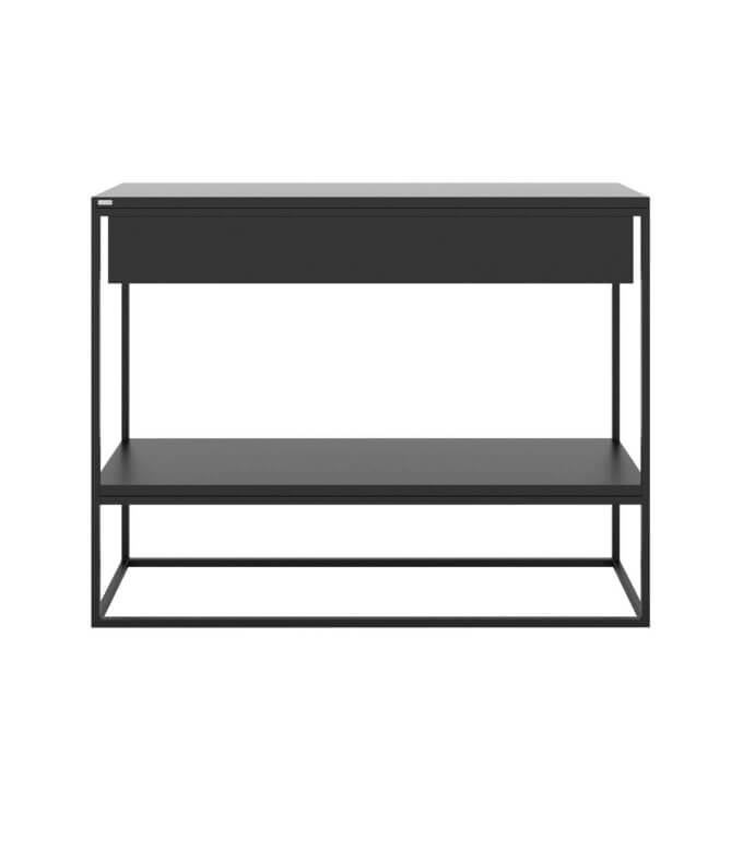 minimalistyczna czarna konsola z szuflada polka