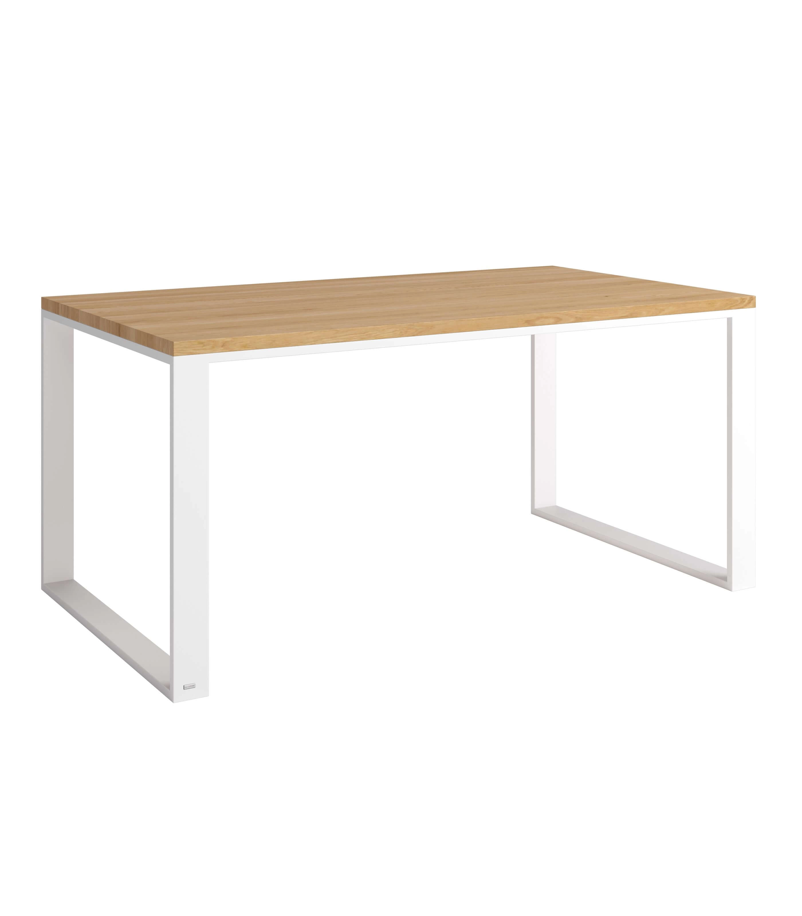 biały nowoczesny stół z dębowym blatem