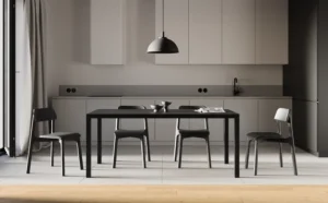 czarny drewniany minimalistyczny stół