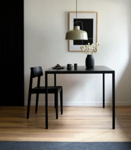 czarny stół prosty ze spiekiem kwarcowym laminam negro assoluto