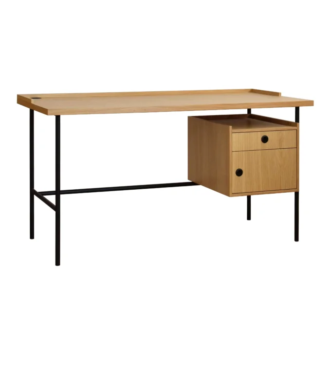 biurko dębowe z kontenerkiem i szufladami klasyczne bauhaus vintage minimalistyczne