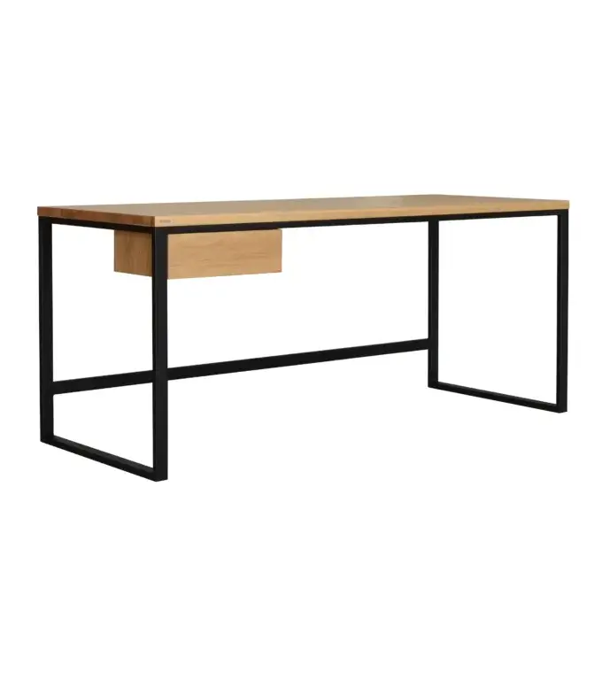 minimalistyczne biurko z szuflada i drewnianym blatem