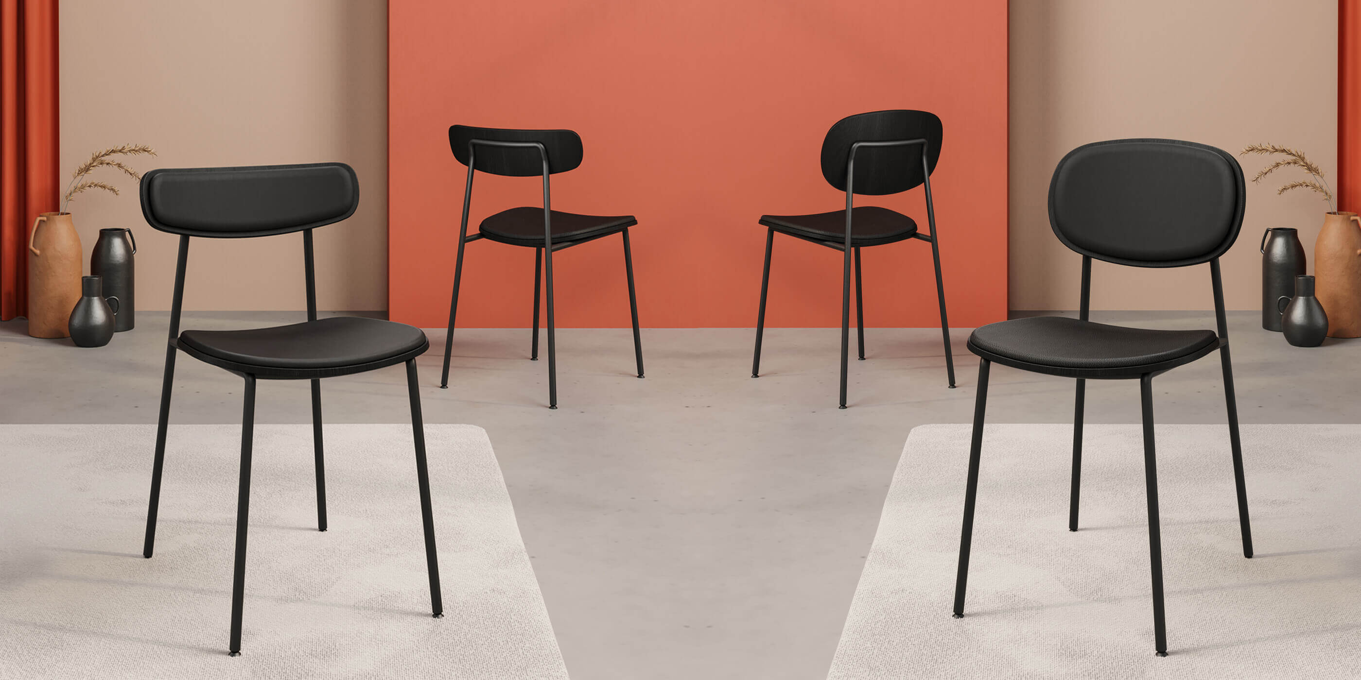 krzesla minimalistyczne czarne metalowe