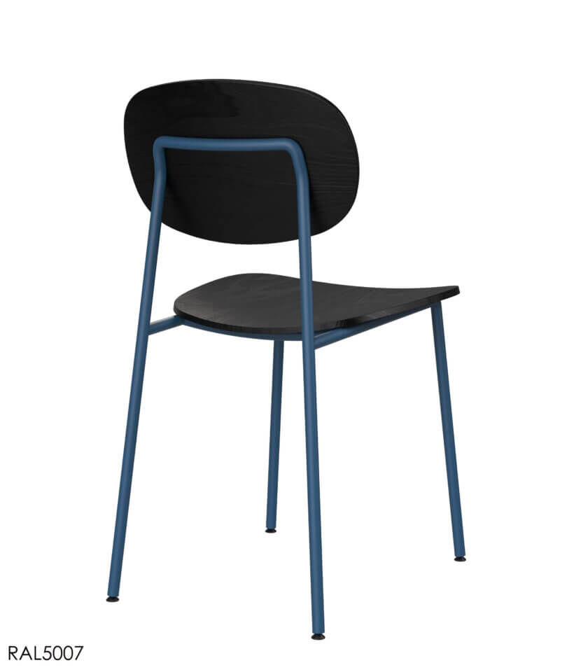 krzeslo metalowe nogi czarne siedzisko niebieskie