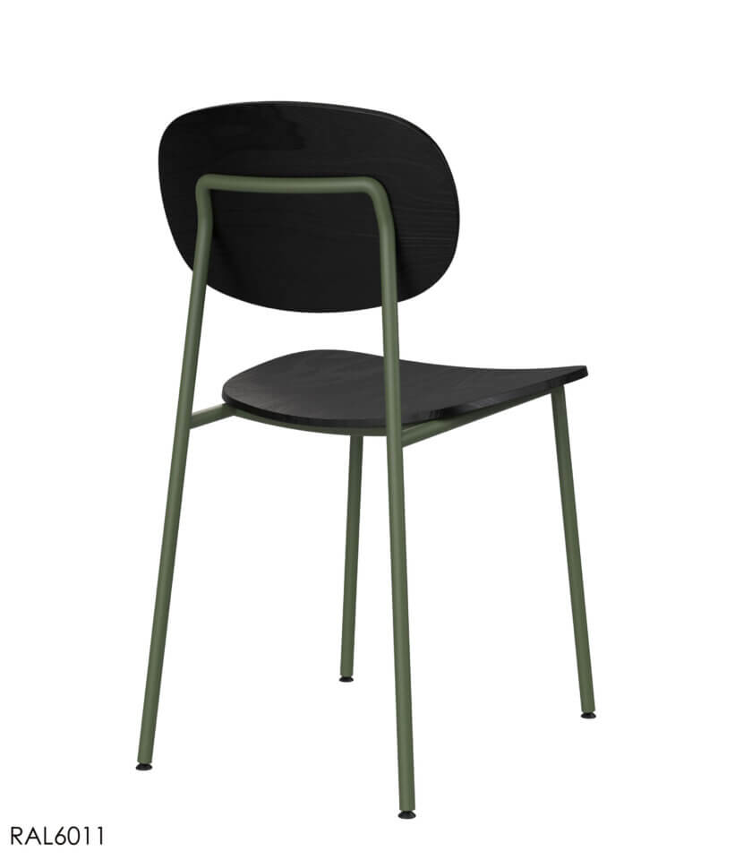 krzeslo metalowe nogi czarne siedzisko zielone