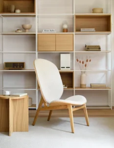 drewniany nowoczesny fotel w stylu skandynawskim