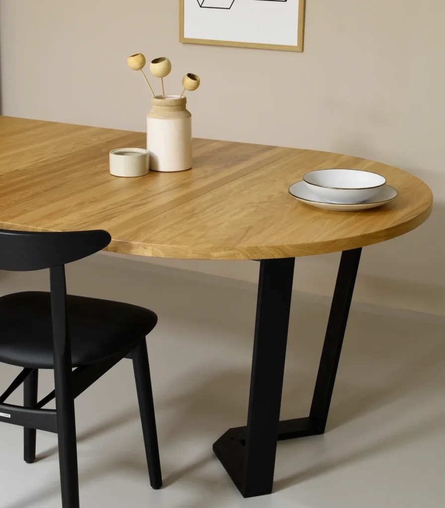 stół okrągły rozkładany 110cm drewno dębowe stal